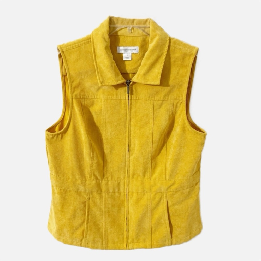Christopher & Banks Front Zipped Vest Pointed Collar Front Pockets Golden Yellow